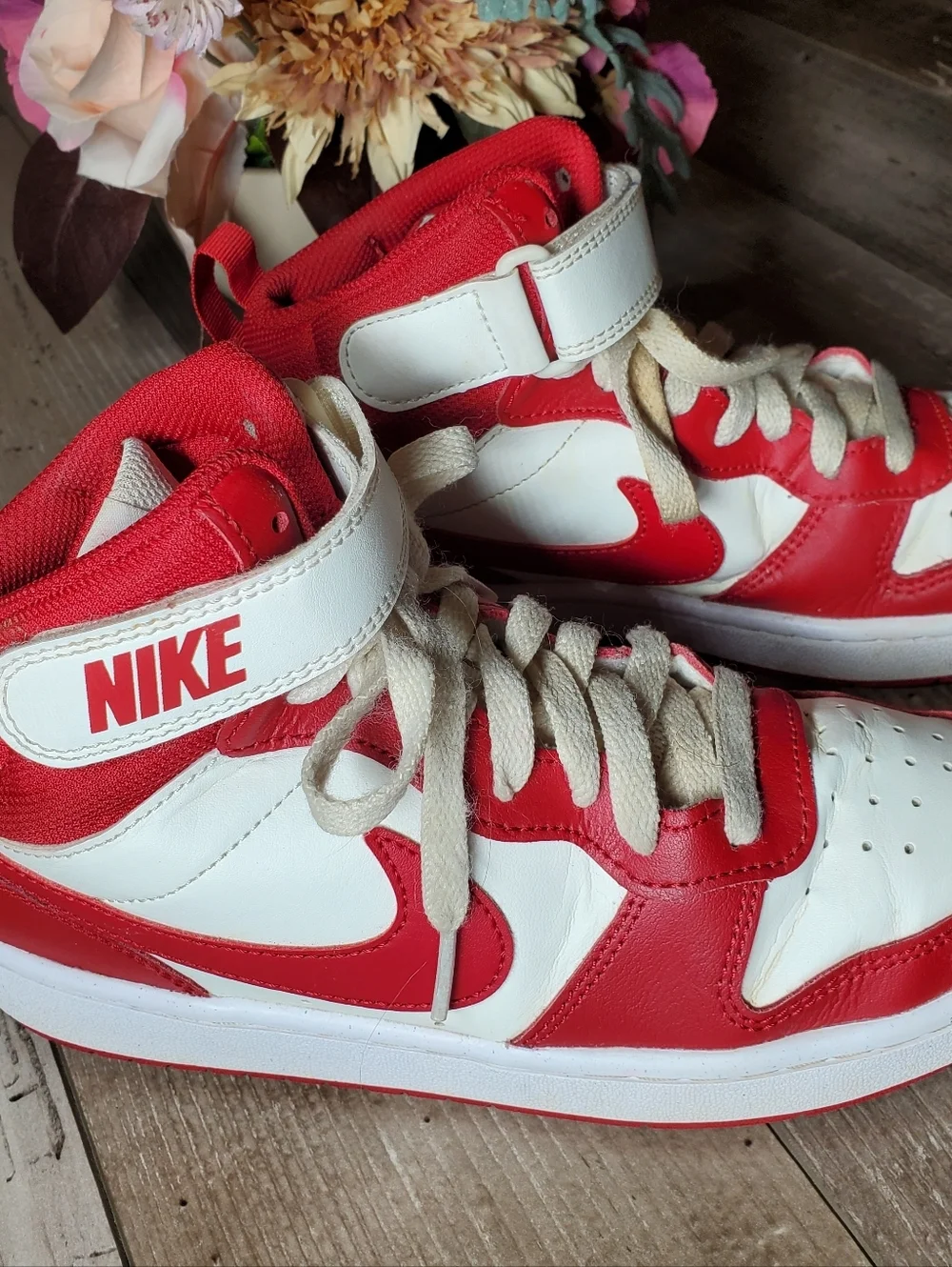 Nike Kids' Court Borough Mid 2 Red and White High-Top Sneakers Size 5Y Boy